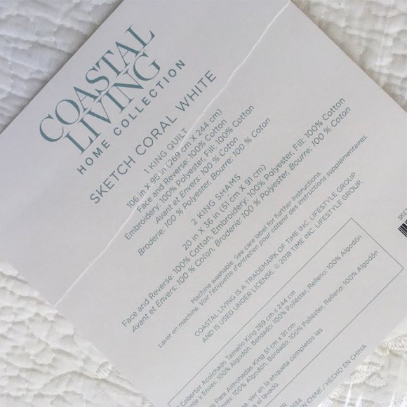brand new WHITE 3-pc Coastal Living KING Embroidered Coral 100% Cotton Quilt Set - Picture 2 of 7